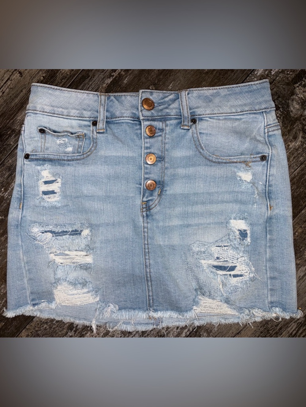 American Eagle Light Blue Distressed Denim Mini Skirt